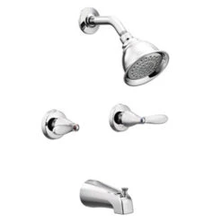 Moen Adler Series 82602/82402 Tub And Shower Faucet, Standard Showerhead, 1.75 Gpm Showerhead, Diverter Tub Spout, Metal(Moen Adler 82602 82402 Tub Shower Faucet Standard Showerhead 1 75 Gpm Showerhead Diverter Tub Spout 2 Handle)